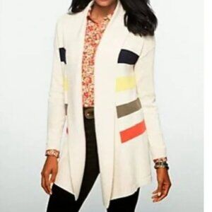 Talbots Open Front Longline Shawl Collar Cardigan, Multicolor Stripes - Small